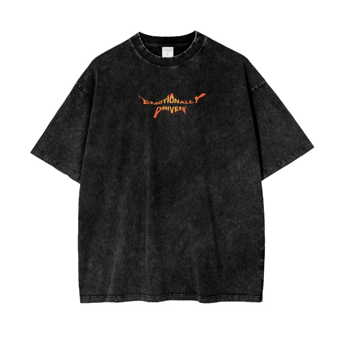 BLACK ACID WASH EMOTIONALLY DRIVEN T-SHIRT